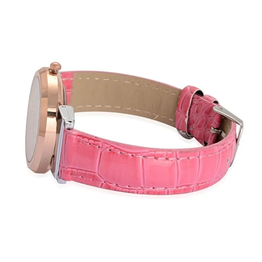 STRADA Watch Austrian Crystal Faux Band Pink